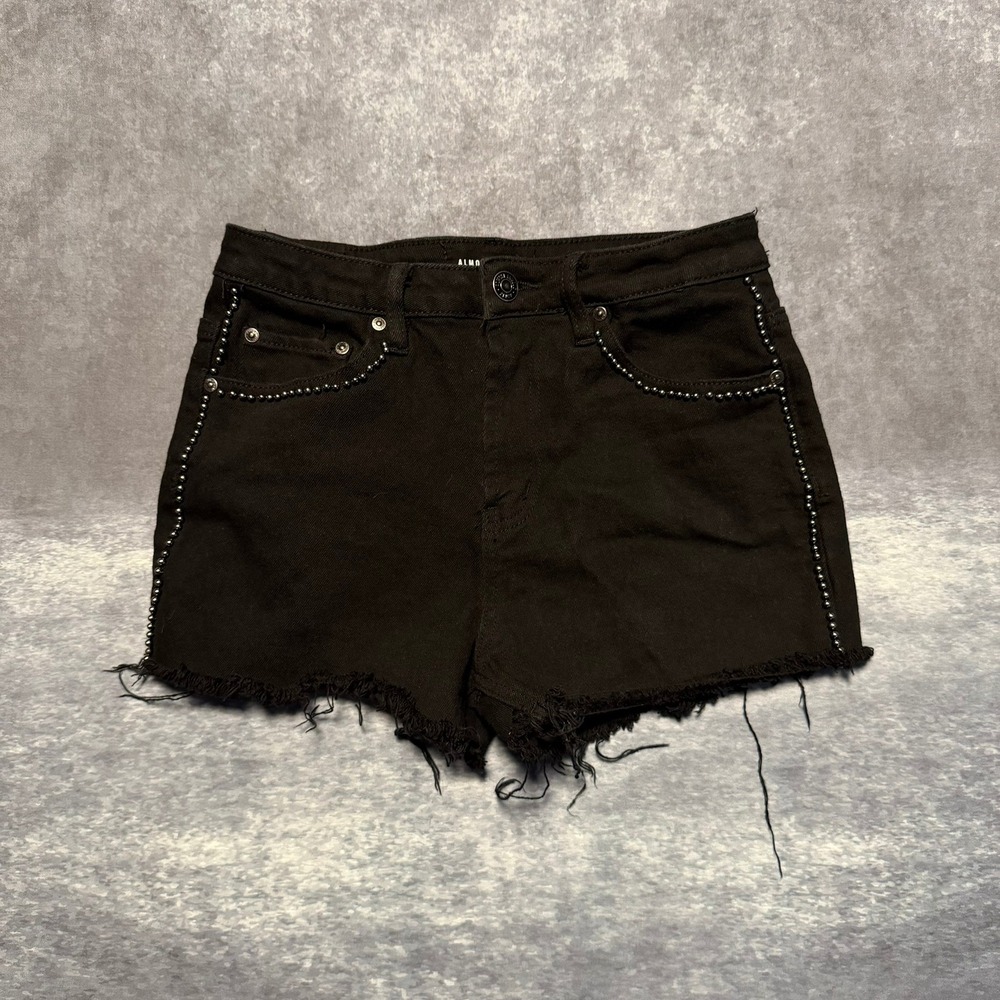 Black Studded Denim Cutoff Shorts Distressed Frayed Hem‎ Womens 5 Almost Famous